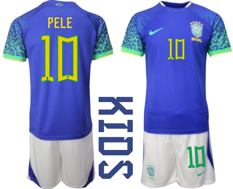 Youth 2022 World Cup National Team Brazil away blue #10 Soccer Jersey->youth soccer jersey->Youth Jersey